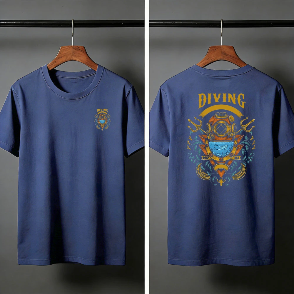 Diving Emblem Design Summer Men T-Shirt Casual Style Outdoor Adventure Wear for Divers Tops Short Sleeve Oversized  T Shirt