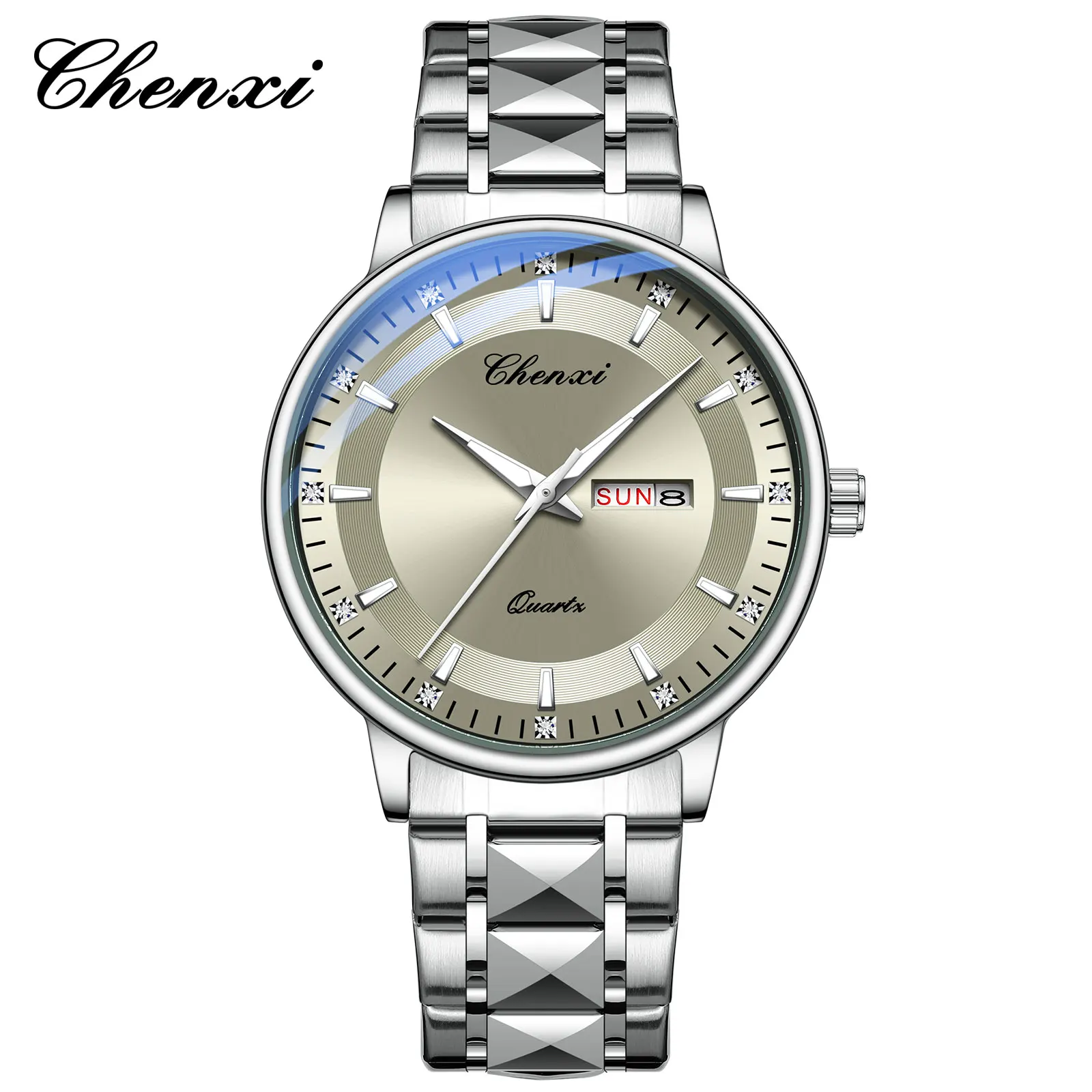 Chenxi 601 Top Luxury Round Silver Man Watch Date Waterproof Luminous Men Wristwatch High Quality Steel Men's Quartz Watches