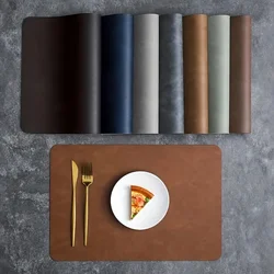 4pcs, Leather Placemats, Rectangular, Waterproof, Heat Insulated Table Mats For Dining Kitchen, Brown Cowhide Pattern Design