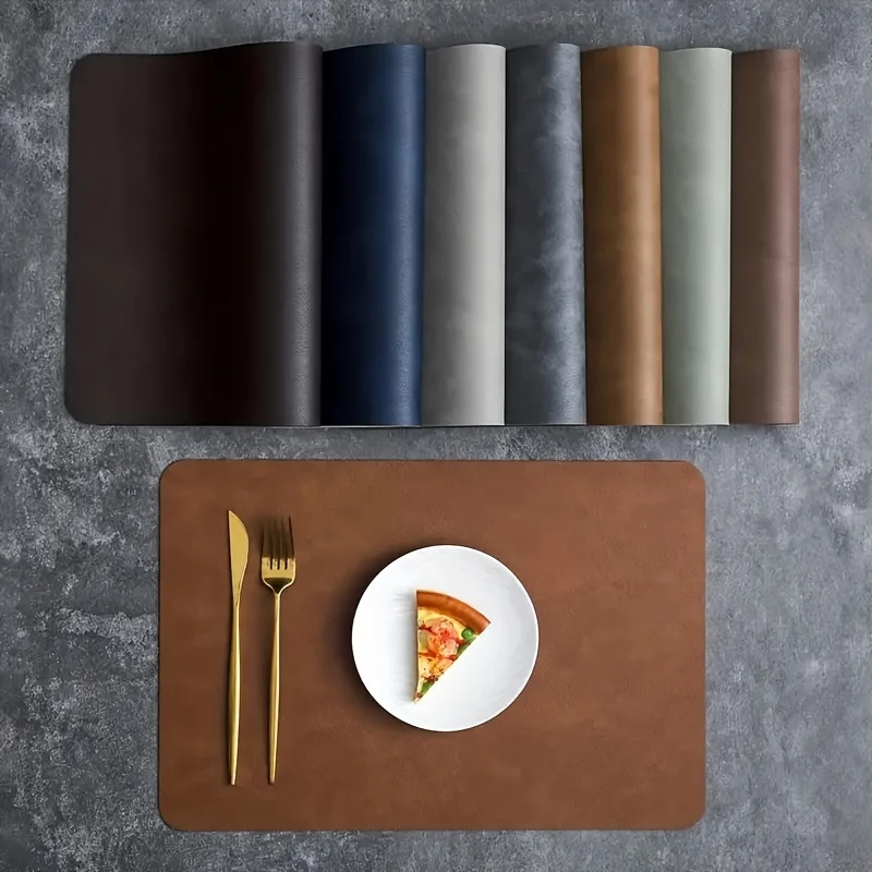 4pcs, Leather Placemats, Rectangular, Waterproof, Heat Insulated Table Mats For Dining Kitchen, Brown Cowhide Pattern Design