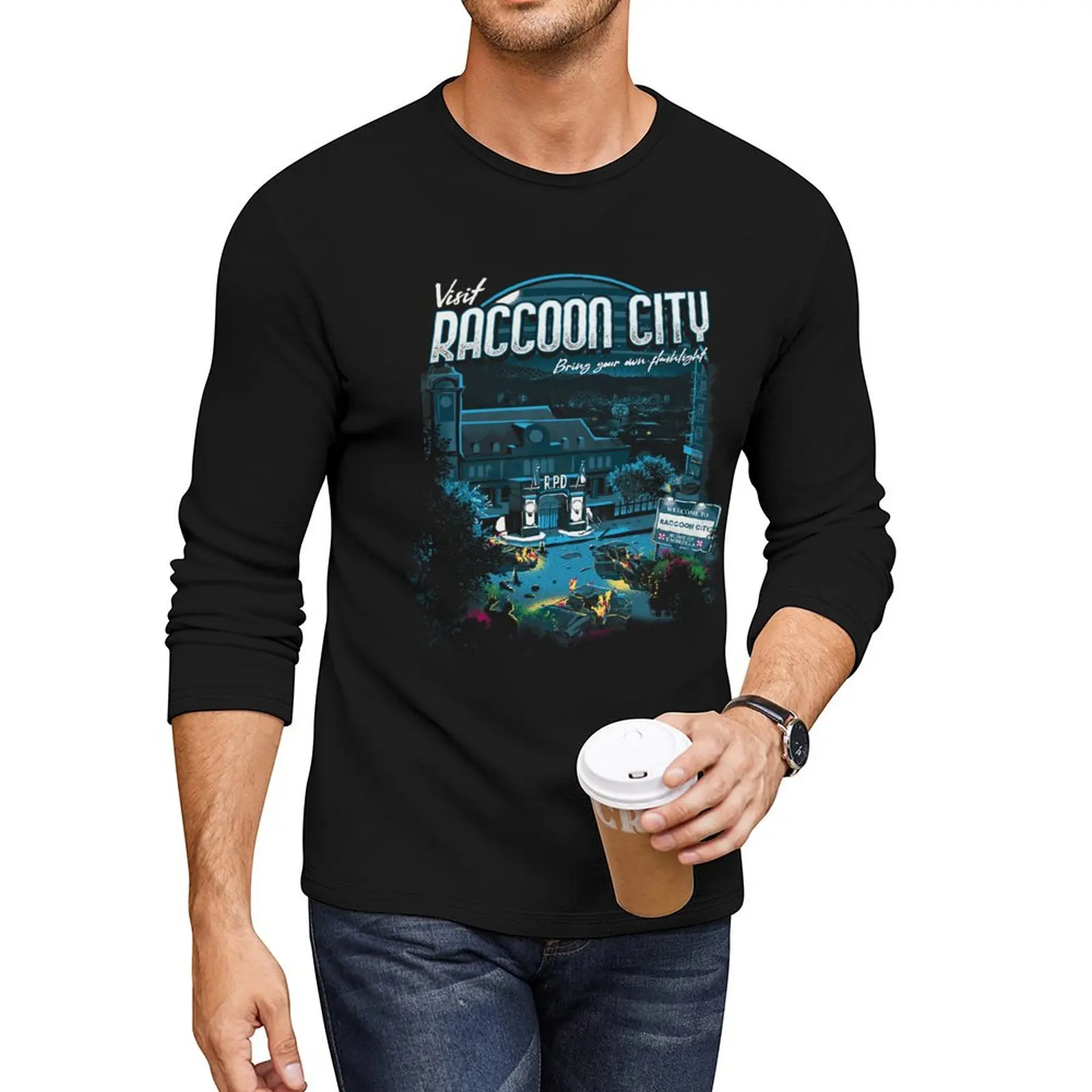 

Visit Raccoon City Long T-Shirt funny t shirts custom t shirt vintage t shirt man clothes mens vintage shirts