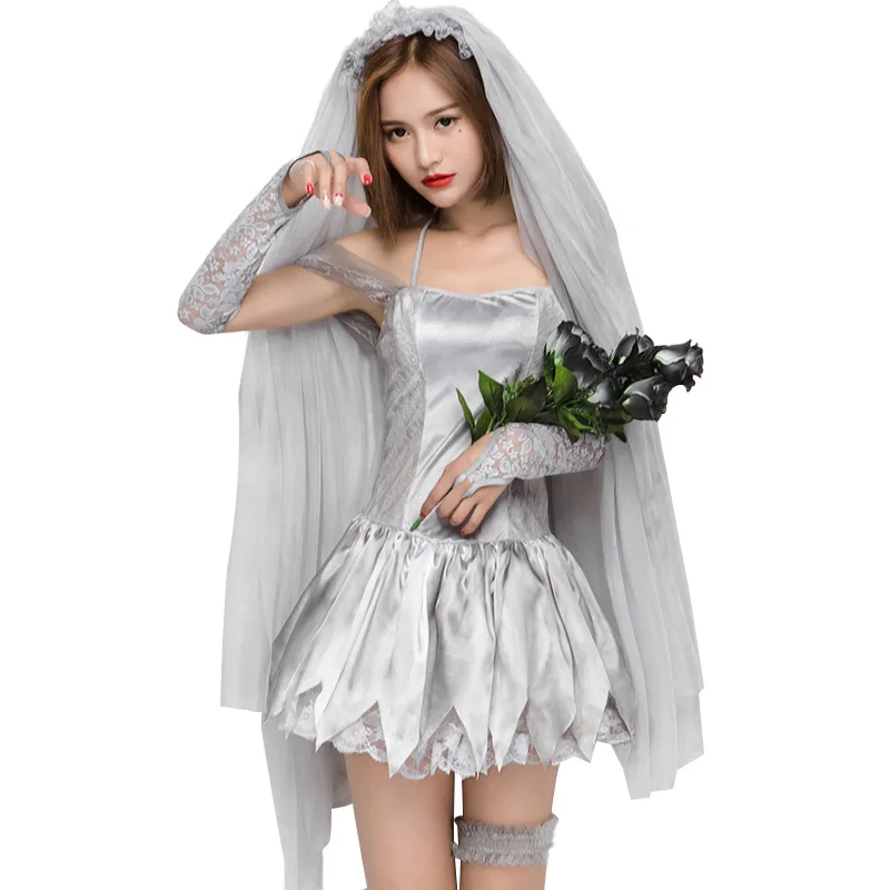 Sexy Zombie Bruid ort Rok Hoofddoek Cosplay Halloween Kostuum Dr Dames Faion Stage Performance Traditioneel Chinees...
