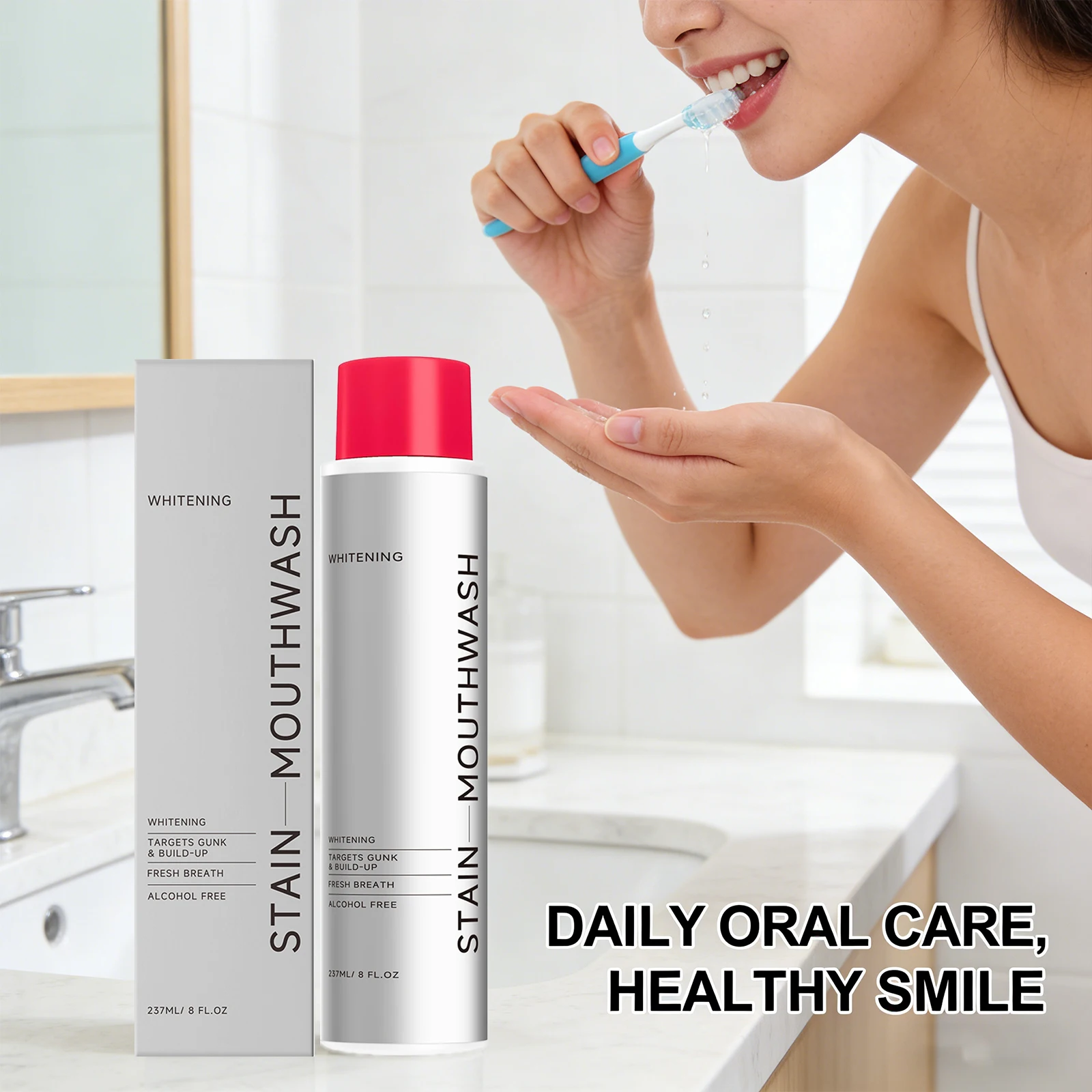 Whitening Stain Mouthwash Clean Food Residue Reduce Dental Plaque Eliminate Odors Freshing Breath Alcohol Free Daily Teeth Care gallery 4