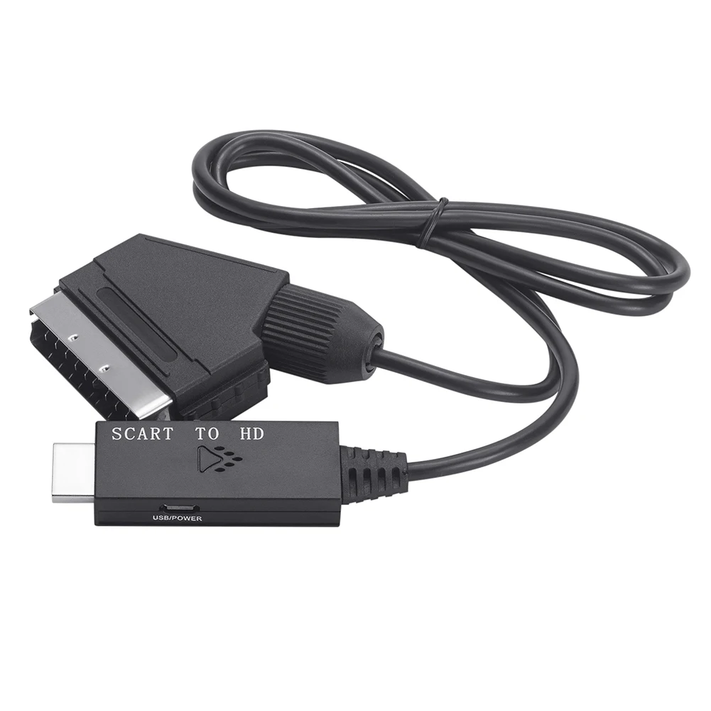 Adaptor Konverter Video 1M Scart Ke Konverter Video 1080P Kompatibel dengan HDMI DC 5V Aksesori Kabel USB Mikro untuk Set-top Box