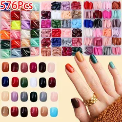 576pcs Short Round Square Fake Nails Glossy 24 Solid Colors Press on Nails Full Cover Artificial Fingernail False Nail Tips #XS