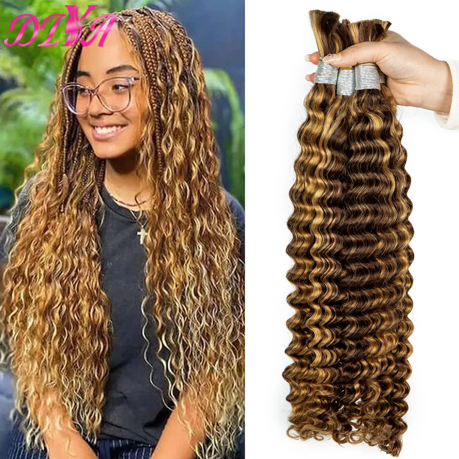 

Deep Wave No Weft Human Hair Bulk Extension Virgin Human Hair Bulk Hair Weaving for Braiding 100% Unprocessed Deep Curly Wave