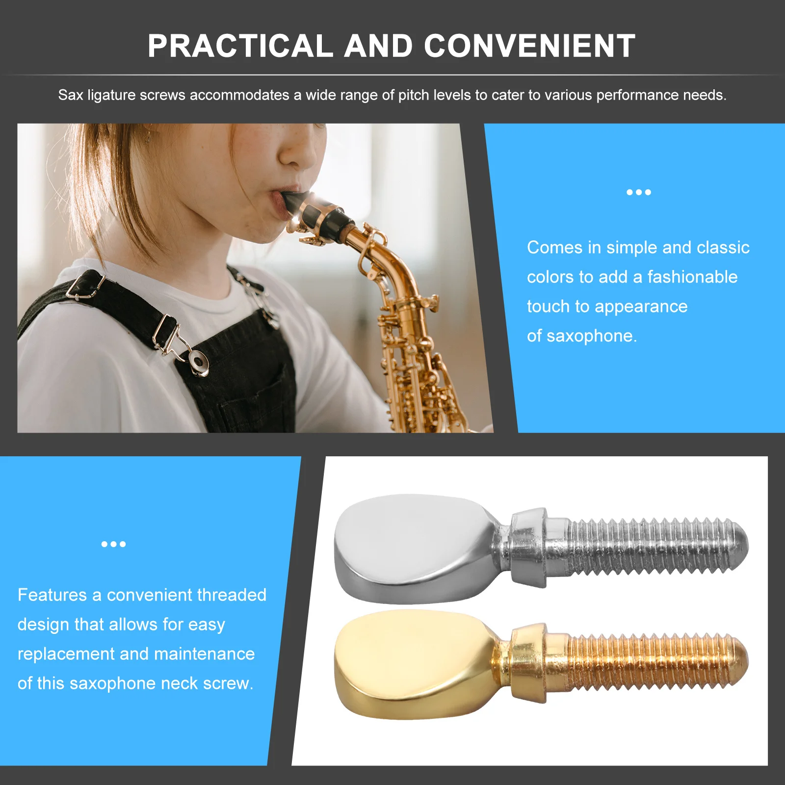 4 قطعة مسامير الرقبة الساكسفون ألتو ساكس ضمد المسمار ضبط المعادن استبدال جزء ل ساكس إصلاح الملحقات الكلارينيت ضمد #2