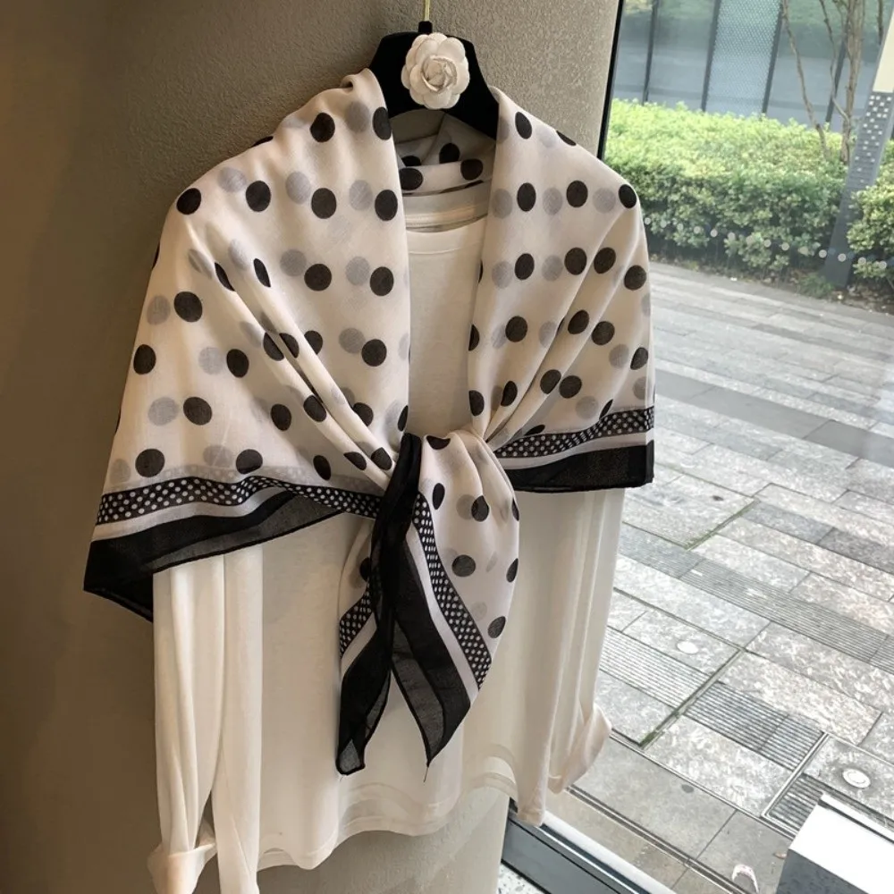 110*110cm Versatile Polka Dot Square Scarf Light Thin Soft Silk Scarf Belt Scarf Breathable Silk Headscarf for Women Girls