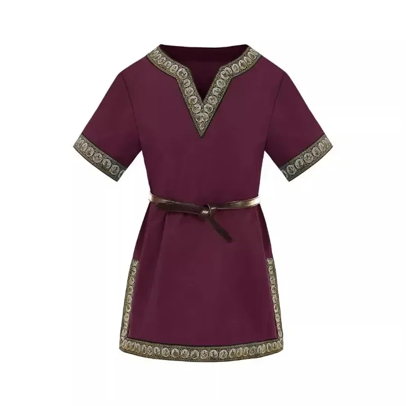 طفل بنين القرون الوسطى زي الفايكنج القراصنة قميص فارس القطن الكتان خمر تونك القمم عصر النهضة الخامس الرقبة هالوين للأطفال