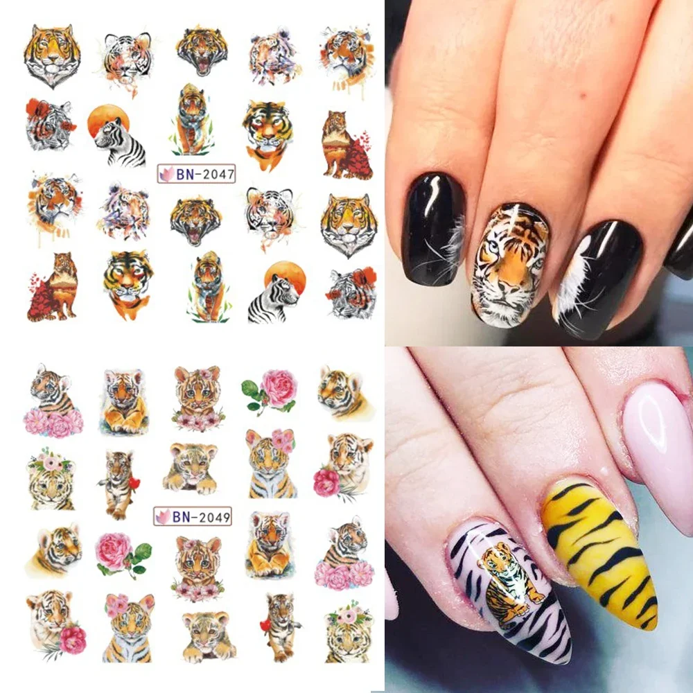 2022 Tiger Nail Sticker Animal Prints Decals Watercolor Manicure Wraps