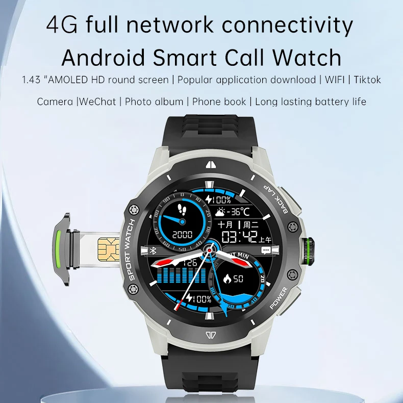 ساعة ذكية أموليد مقاومة للماء للرجال والنساء ، كاميرا ، دردشة فيديو ، تنزيل التطبيق ، GPS ، wi-fi ، 4G ، رياضة ، جديد ، 32GB