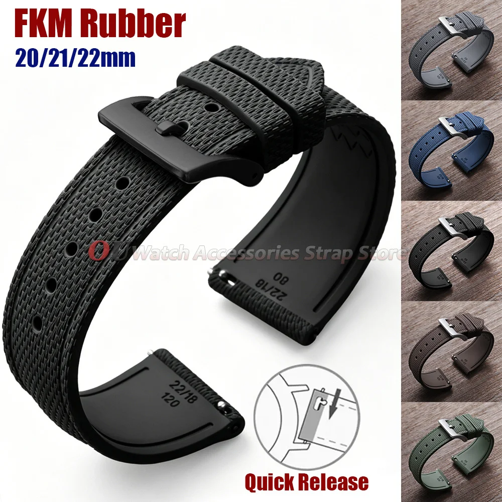 Bracelet de montre tressé en caoutchouc FKM, 20mm, 21mm, 22mm, pour Rolex, Seiko, Tissot, militaire, à dégagement rapide, universel, pour hommes, Sport
