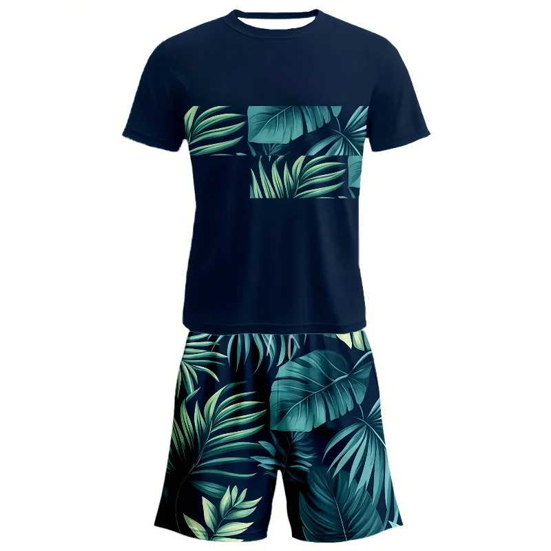 

2025 New Casual 3D Retro Totem Print and Ethnic Style Leisure Vacation Sportswear Summer Men's Shorts Short Sleeved Set