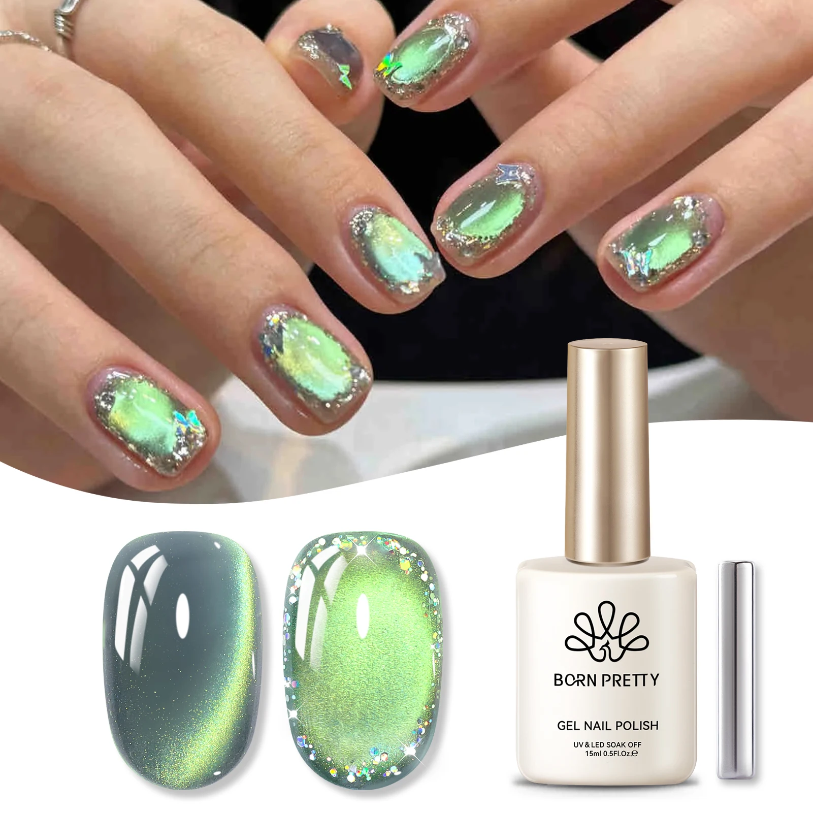 ولد جميلة 15 مللي الأخضر بريق القط المغناطيسي هلام مسمار البولندية الترا تألق نقع قبالة الأشعة فوق البنفسجية هلام مسمار الفن الورنيش لوازم