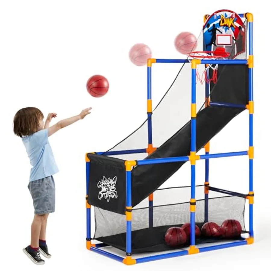 Arcade Arcade Basketball Game Set for indoor outdoor play, plastic hoop with blue/red balls, quick-setup design with included air pump - Aliexpress Deal