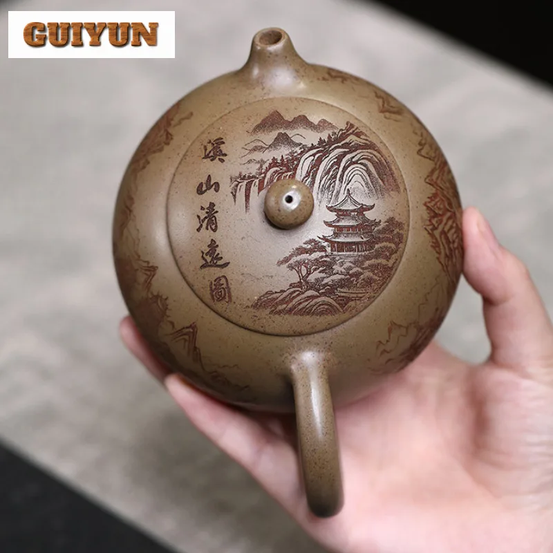 425 مللي بوتيك ييشينغ الأرجواني الطين أباريق الشاي اليدوية شيشي وعاء الخام الخام الخام قسم الطين غلاية الصينية Zisha طقم شاي أدوات المائدة الحرفية