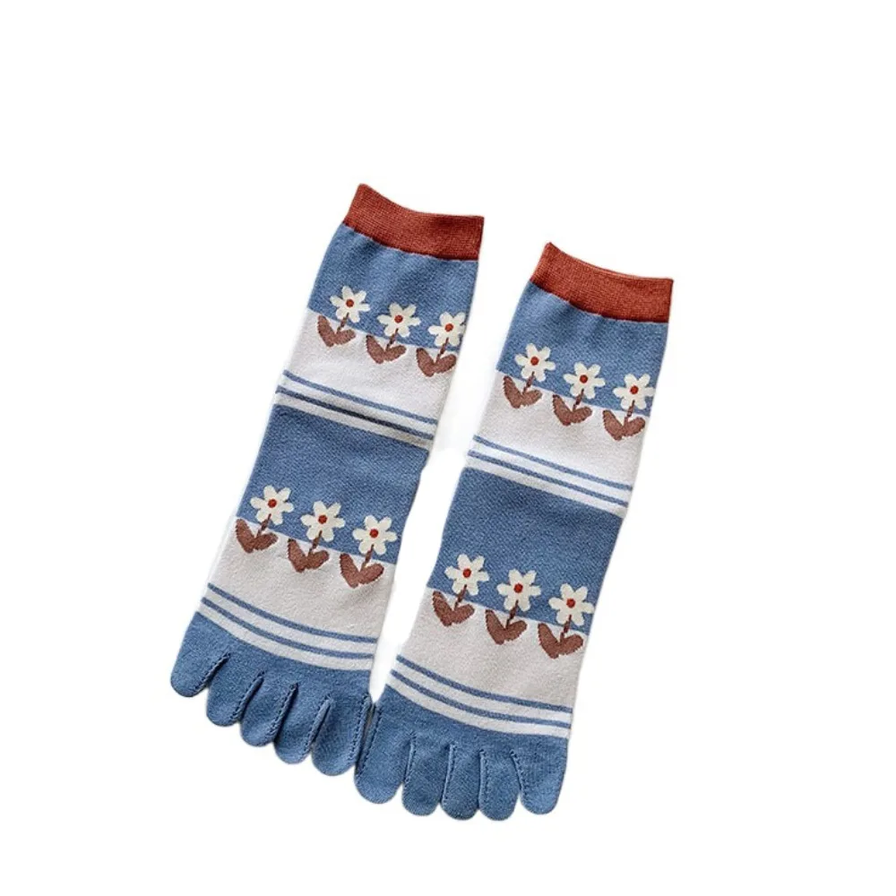 Simple Flower Five Finger Tube Socks Breathable Anti Slip Split Toe Short Socks Hosiery Cotton Toe Separator Socks Slippers