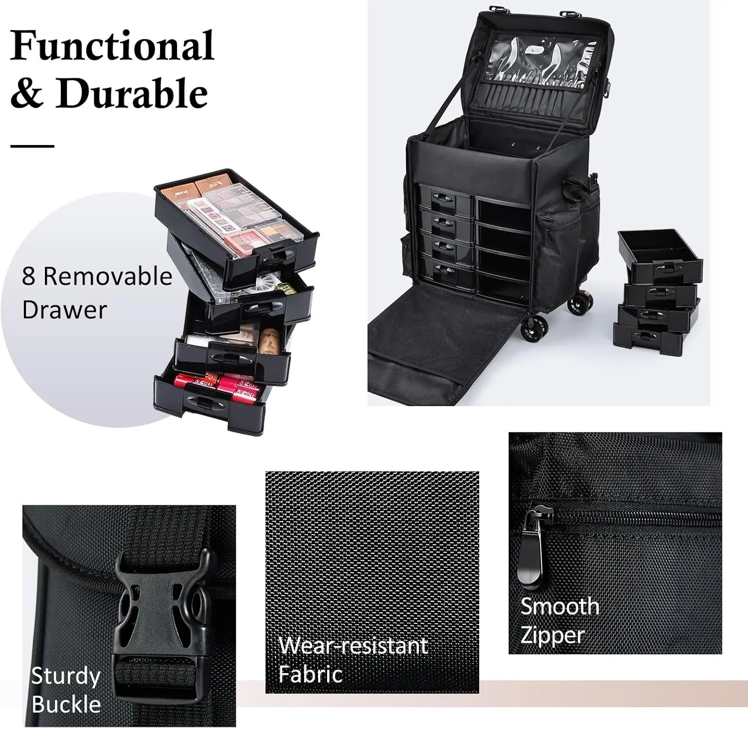 Professional Rolling Makeup Case for Cosmetologists - Portable Wheeled Organizer with Storage Compartments