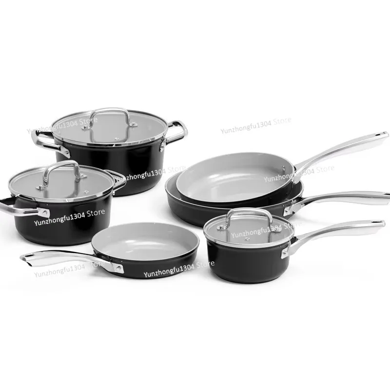 6 Pieces Nonstick Ceramic Cookware Set with Frying Pan Soup Pot Milk Pan 0 Fluoride Healthy Die Cast Aluminum