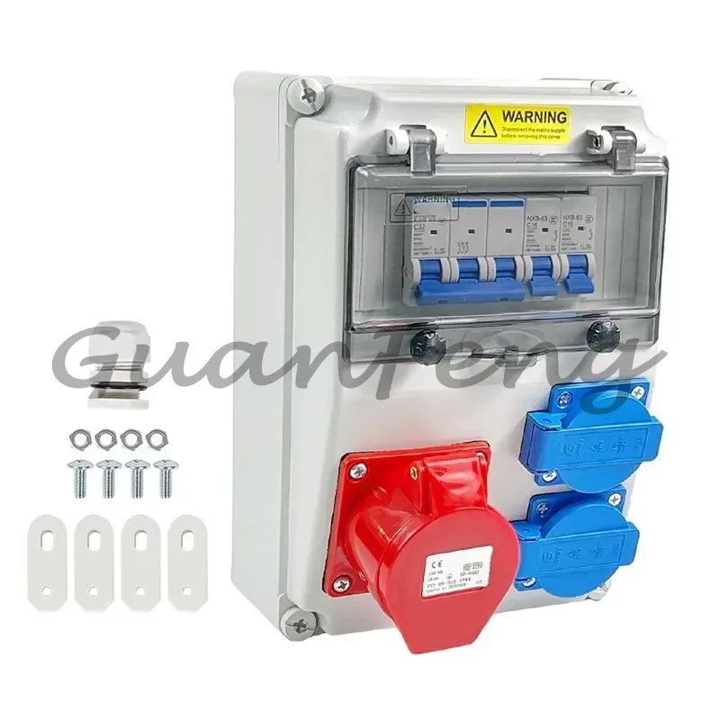 Dustproof Moisture Resistant Wall Mounted Power Distributor with 2 Standard Sockets & Industrial Socket