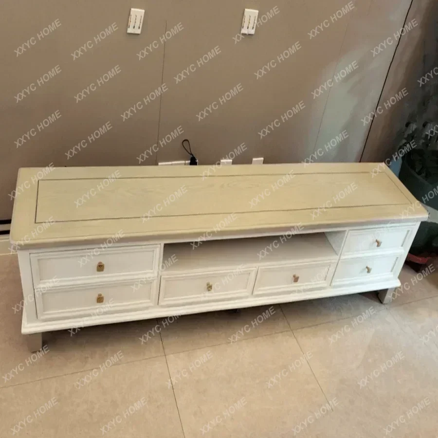 newSolid Wood TV Cabinet and Tea Table  Floor Cabinet Environmental Protection Solid Wood Living Room Country Furniture