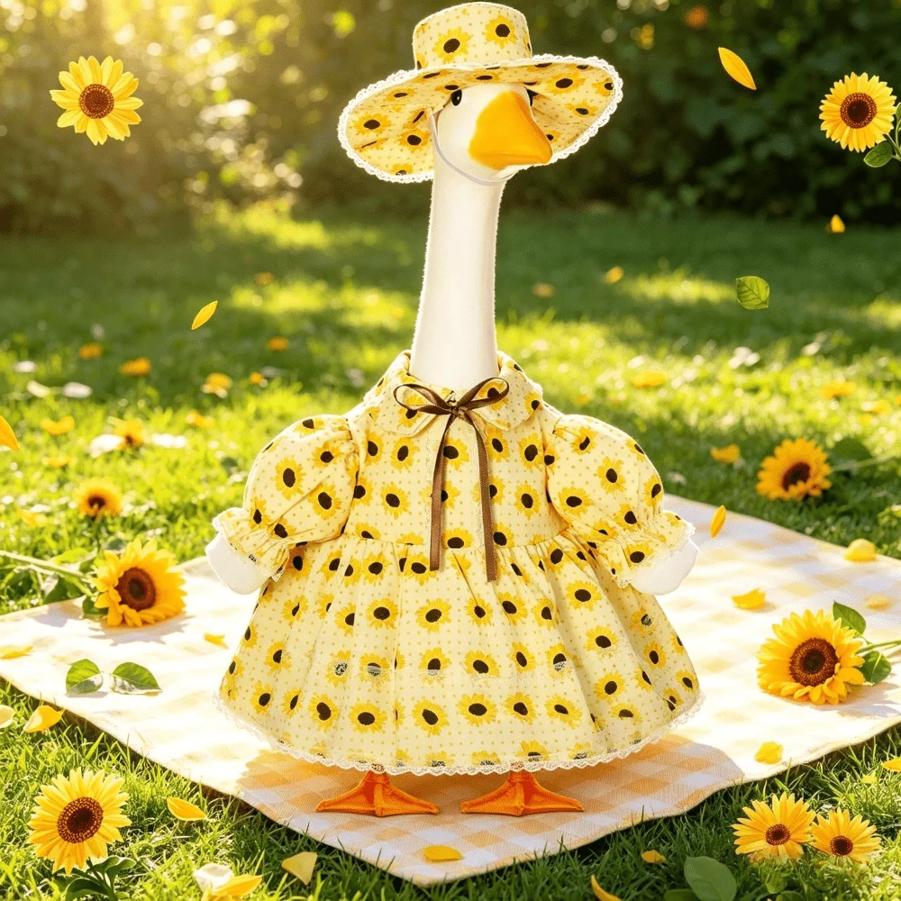 Sunflower Print Goose Dress Outfit with Matching Hat for 23