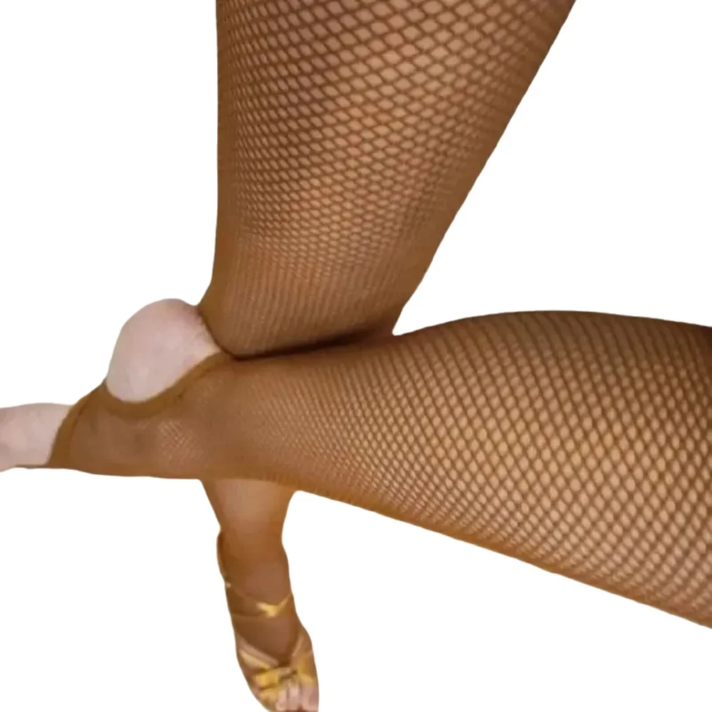 Damen-Lateinstrumpfhose mit offener Spitze, professionelle Netzstrümpfe aus hartem Garn, elastisch, für Gesellschafts- und Lateintanz