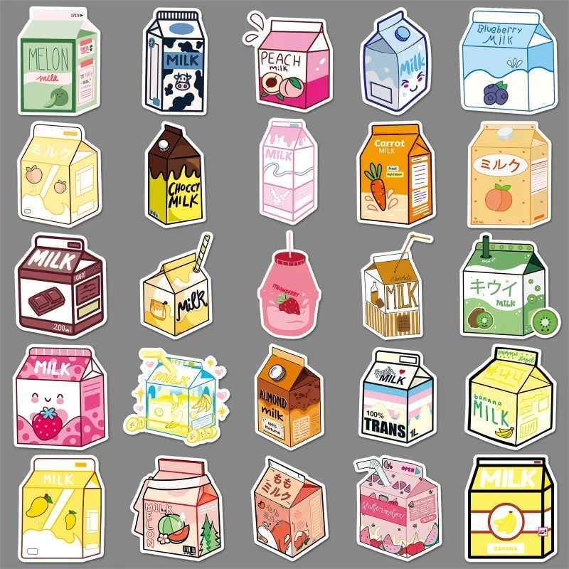 50pcs Milk Graffiti Cute Cartoon Drink Decor Stickers for Phone Case, Luggage and Water Bottle view 3