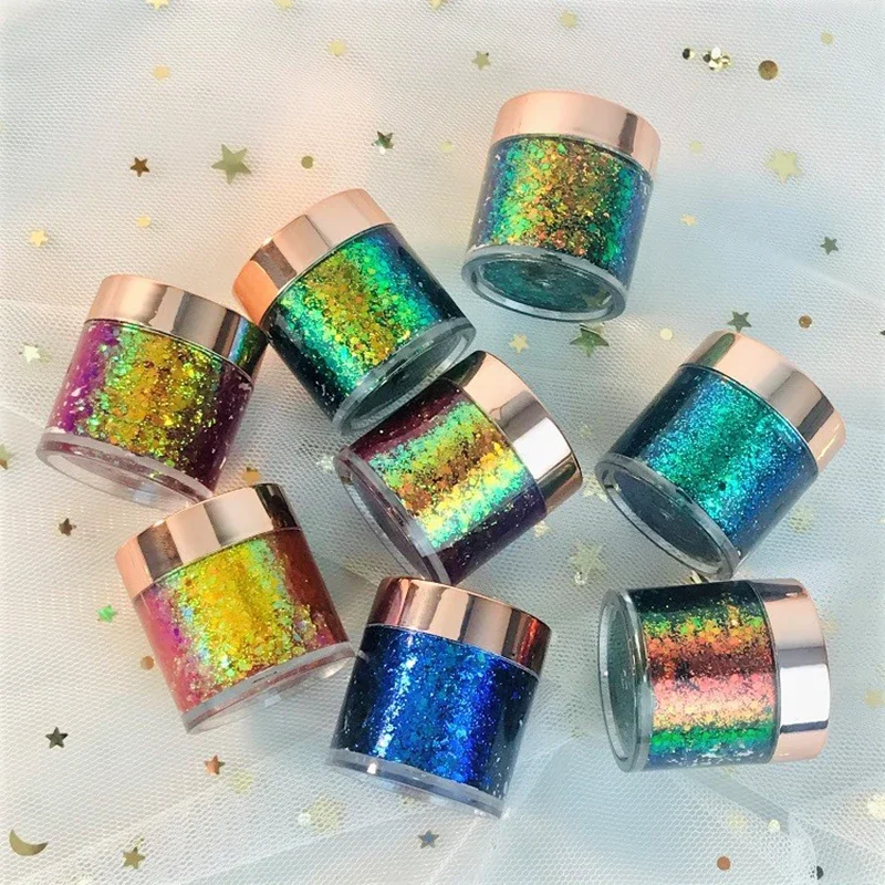 Chameleon Eyeshadow Glitter Sequins, Body Face Makeup, Shiny Shimmer, Festival Party, Eye Cosmetic, Rosa, Azul, Pigmento Dourado, 8 cores