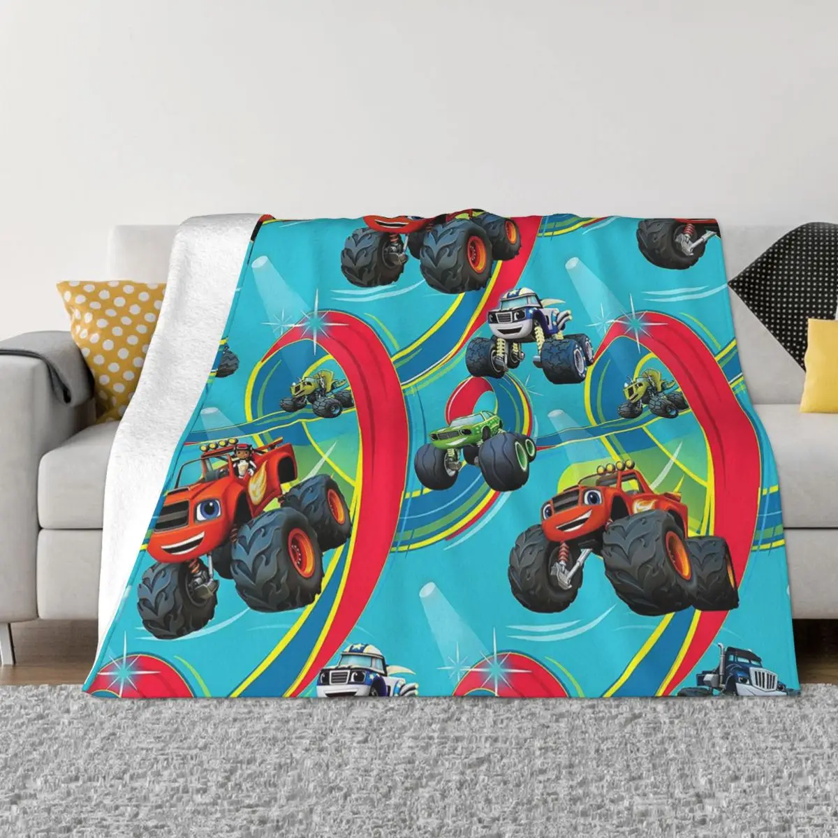 Blaze And The Monster Machines Blanket Coral Fleece Plush Racing Cartoon Warm Throw Blankets for Home Couch Bedspread