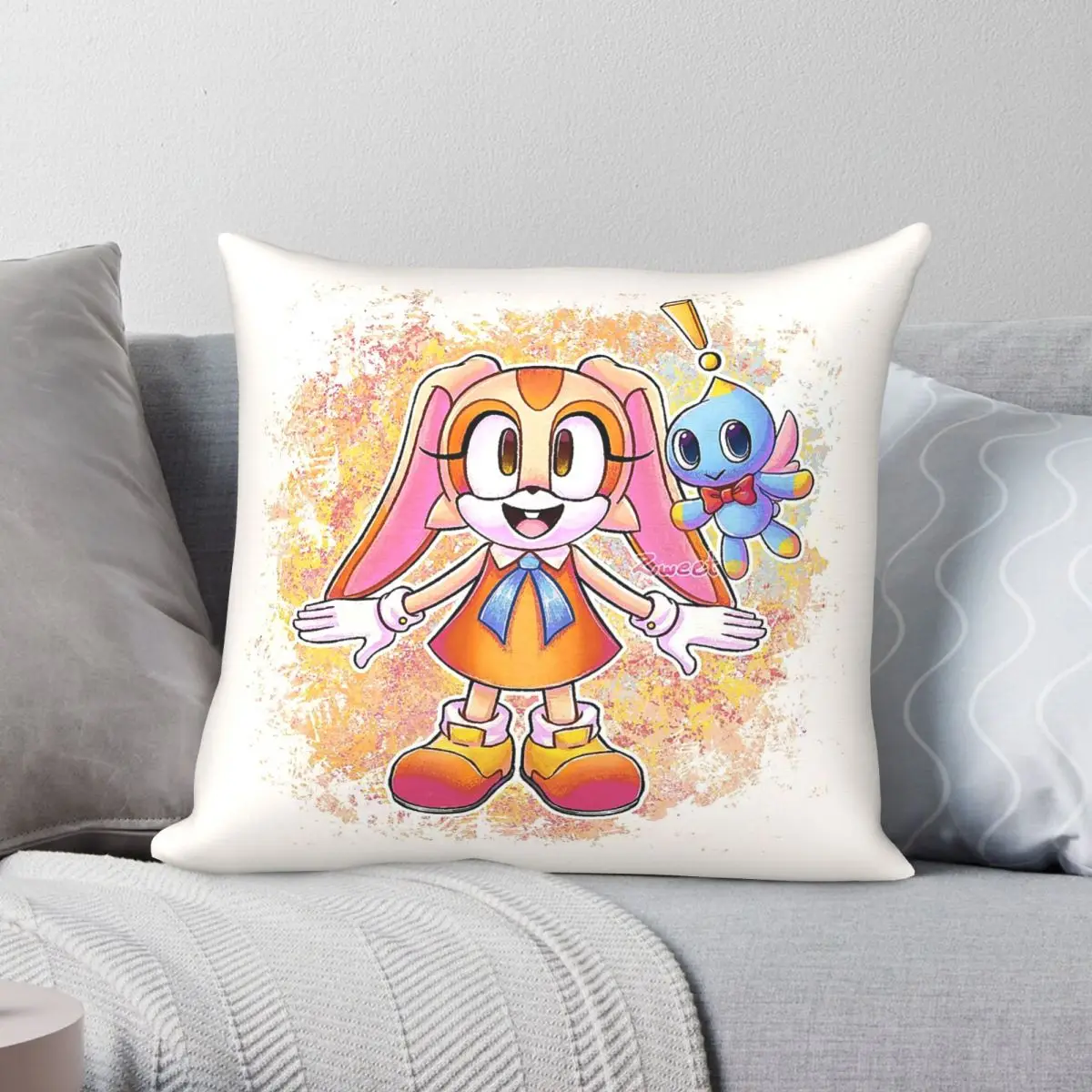 Cream The Rabbit Pillowcase Polyester Linen Velvet Printed Zip Decorative Room Cushion Cover