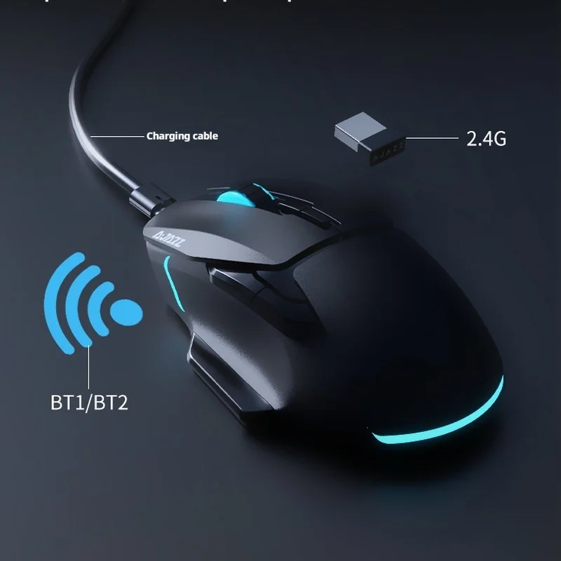 Ajazz Mouse Game nirkabel Bluetooth 7200dpi, Mouse kantor olahraga Notebook e-sport dengan lampu latar kabel Esports Desktop Mac