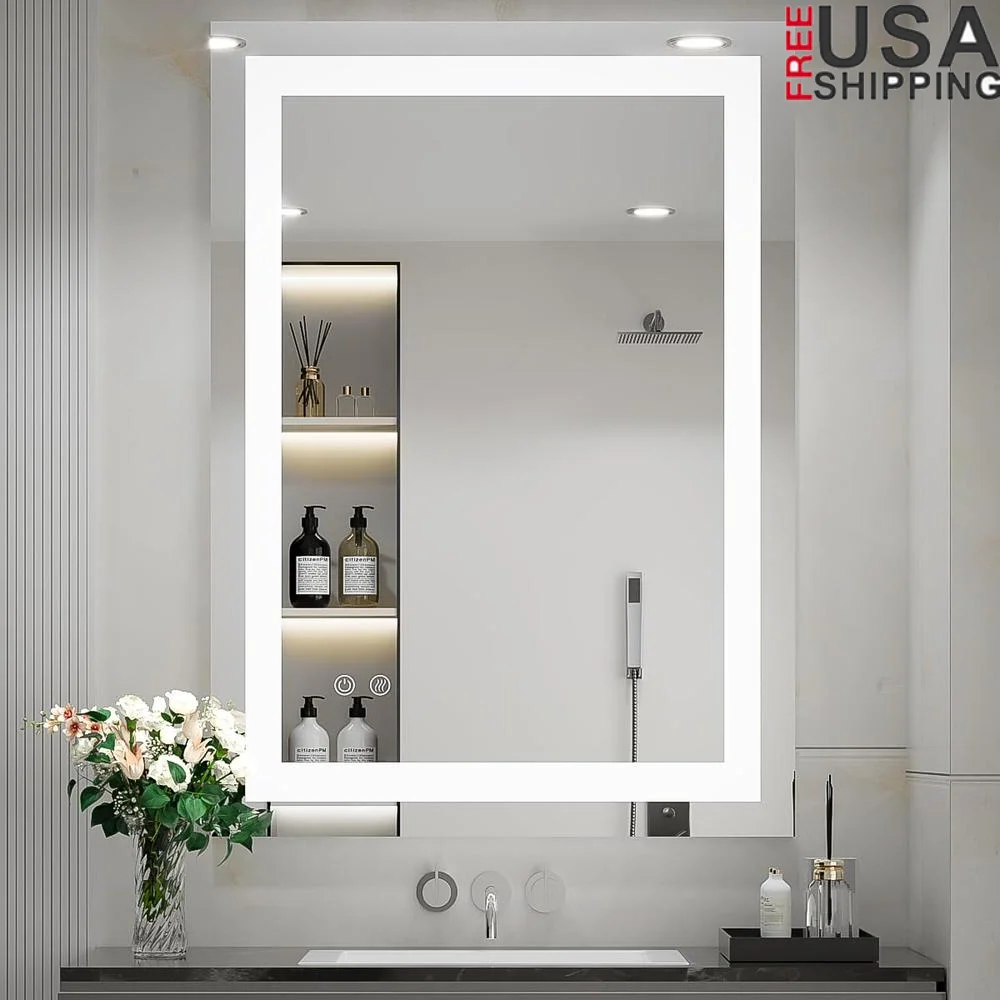 LED Vanity Mirror Bathroom 36x24 Inch Wall Mounted Lighted Frameless Dimmable Anti-Fog Clear HD Imaging IP54 Safe Lighting