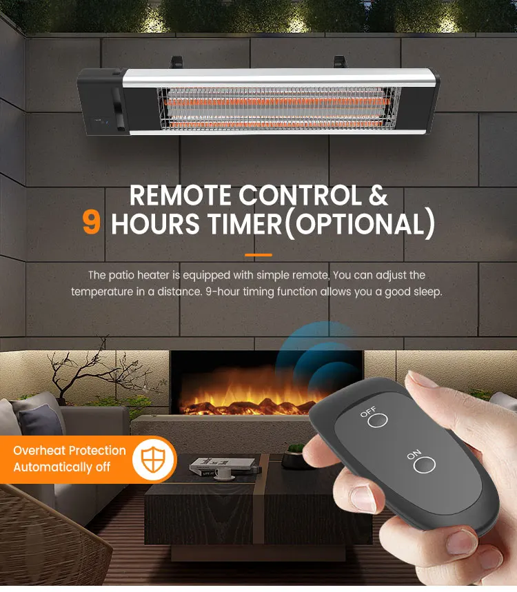 High Quality Waterproof IP65 Remote Control Carbon Fiber Ceiling or Wall Mounting Electric Infrared Outdoor Patio Heater
