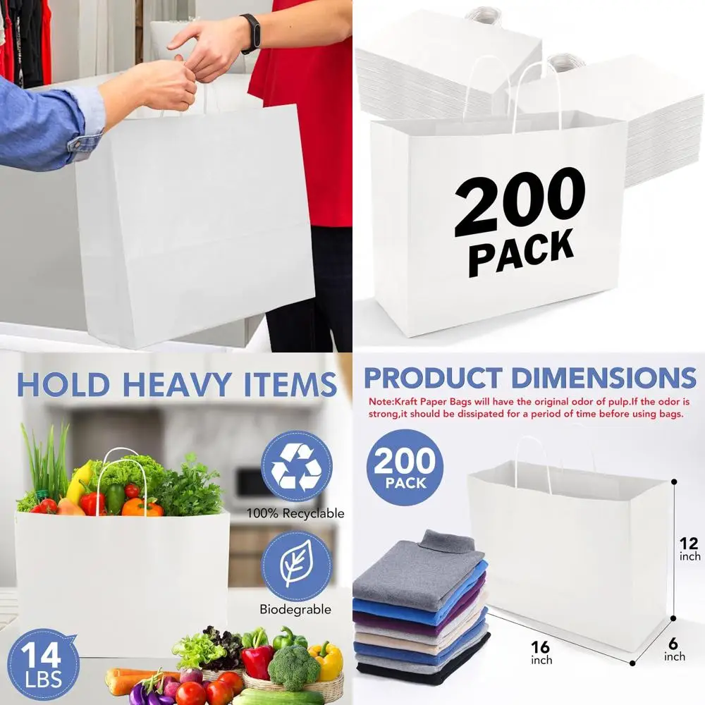

Bulk 200-Count Large Kraft Paper Gift Bags with Handles, 16x6x12 Inches, Ideal for Parties, Boutiques, Retail, and Merchandise