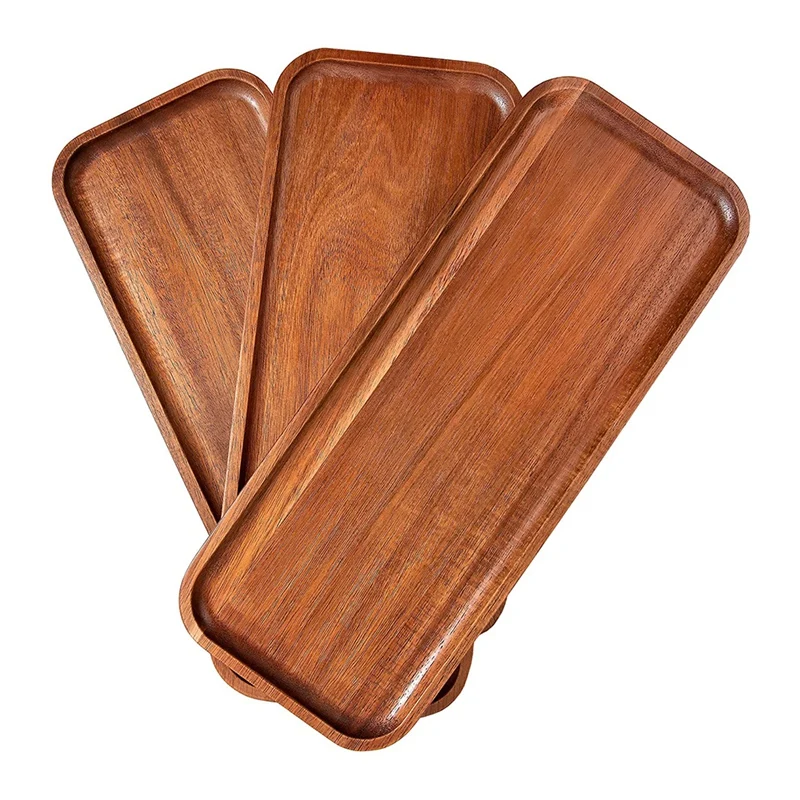 Solid Wood Dinner Plate Rectangular Wooden Dinner Plate With Raised Lips For Finger Food Appetizer Cheese Board