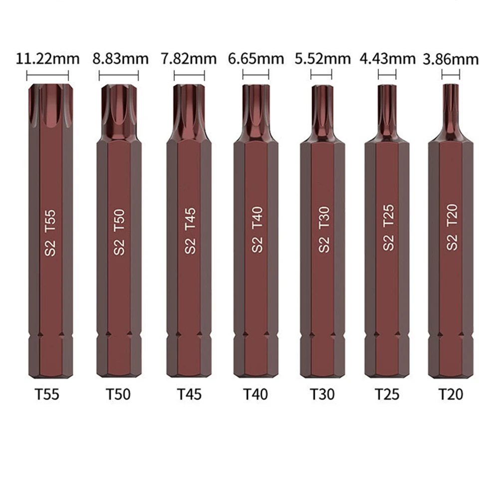 

7pcs T20-T55 Magnetic Screw Driver Kits Torx Bits Set Electric Screwdriver Strong Magnetism 30/75mm Hex Shank Batch Head Tools