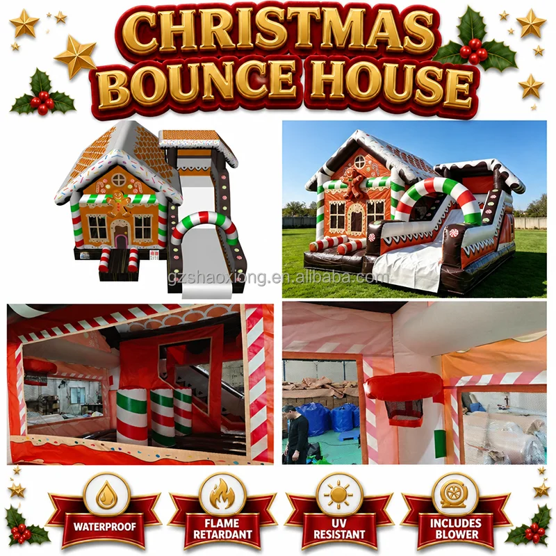 Commercial Kids Inflatable Christmas Jumping Bouncy Castle With Slide Outdoor Garden Party Fun Gingerbread Bounce House