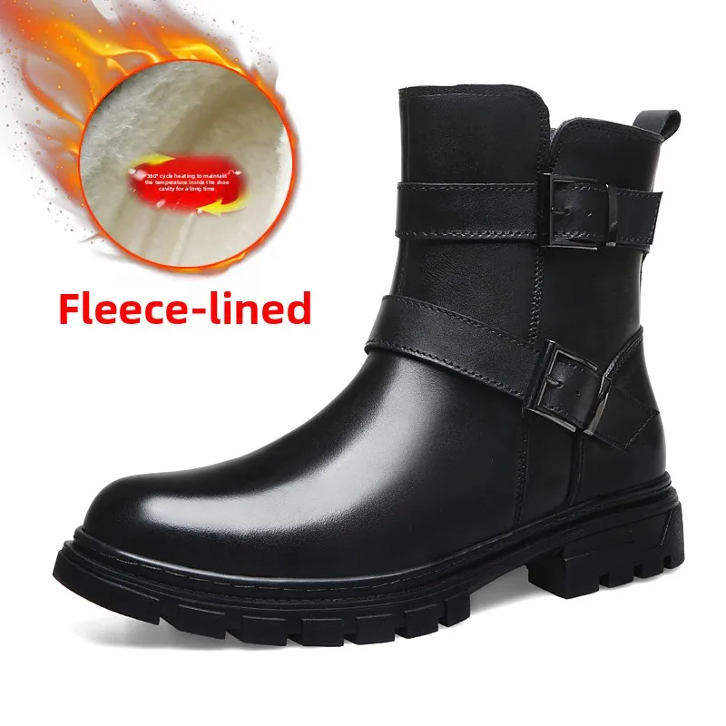 

Men's Cowhide Genuine Leather Thick Soled Boots Black Denim Motorcycle Boots Cosplay Night President Knight Boots Big Size：36-47