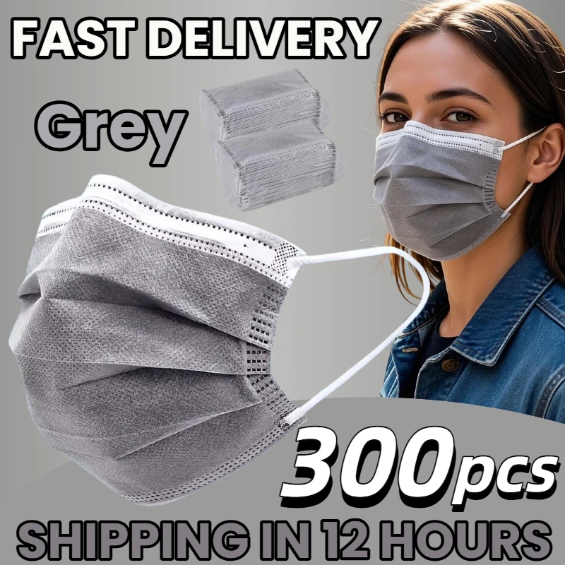 fast-delivery-300pcs-thick-gray-disposable-masks-3-layer-breathable-and-comfortable-with-adjustable-ear-loops-and-a-secure-fit-nose-pad-200-100-50-10-pieces-affordable-for-home-use-can-be-purchased-in-bulk-perfect-for-outdoor-activities-home-commuting-office-school-unisex