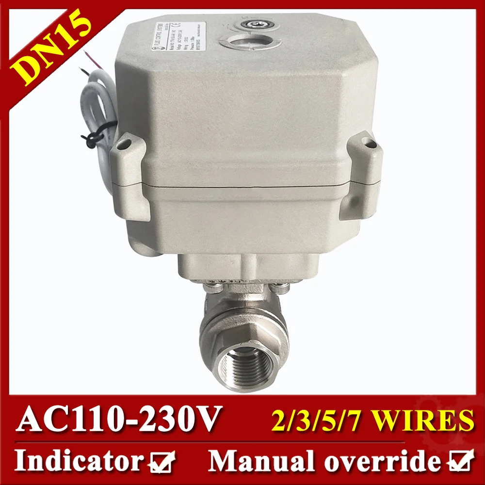 

1/2" 2-Way 220V Motorized Ball Valve Torque 15Nm Actuator with position Indication, manual override for Water, oil, gas