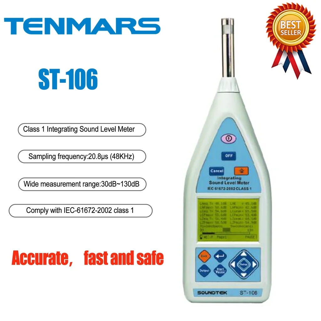 TENMARS ST-106 Class 1 Integrating Sound Level Meter High performance it measures Lxyi,Lxyp,Lxeq,Lxmax,Lxmin,LAE,Lcpeak.