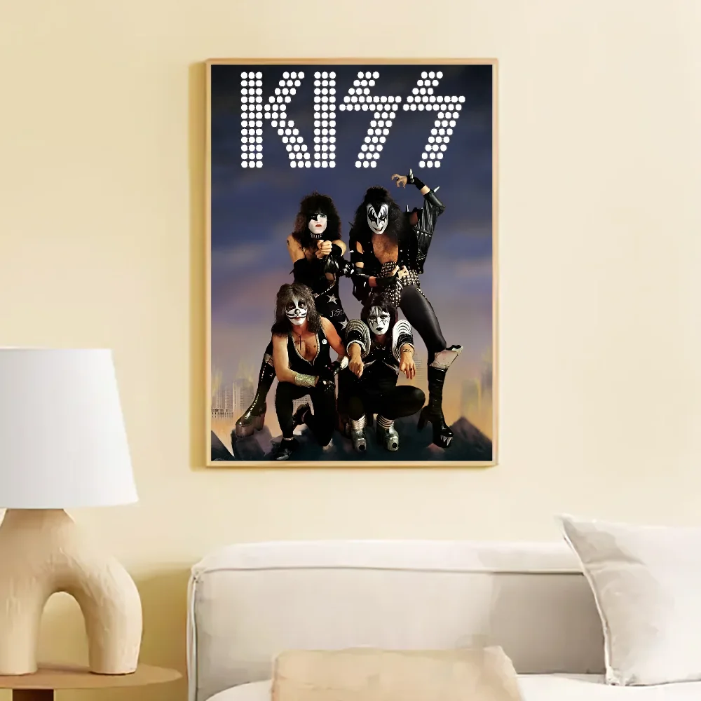 Vintage Heavy Metal Kiss Band Classic Vintage Posters Waterproof Paper Sticker Coffee House Bar Home Decor