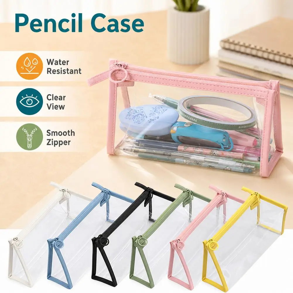 Durchsichtiges Federmäppchen, wasserdicht, transparent, PVC, Kosmetiktasche, tragbare Schreibwaren-Organizer-Tasche für Schule, Büro, Reisen