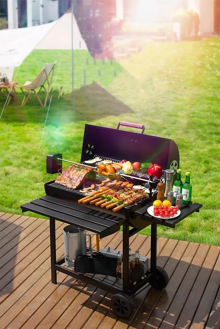 New Style  Barbecue Grill Charcoal Outdoor Oven BBQ Trolley Temperature Control Adjus Height Family Party