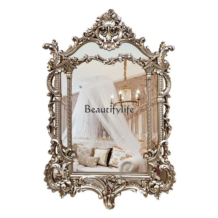 

French Retro Bathroom Mirror American and European Style Wall Hanging Bathroom Carved Dressing Decorative Mirror