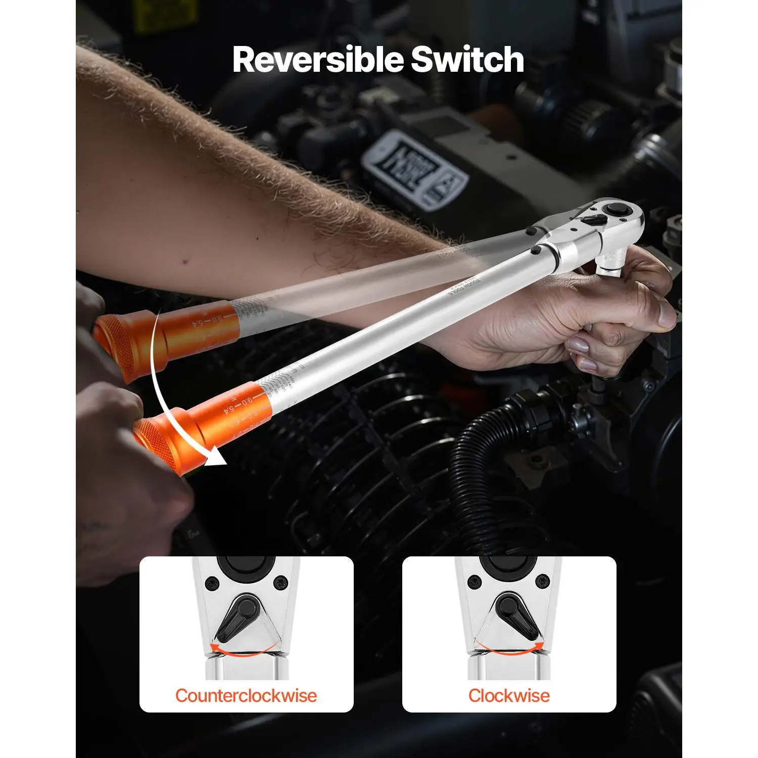 Adjustable Click Wrench 1/2 Inch Drive 20 to 160 lbf ft 27.1 to 216.8 N.m Dual Direction Dual Range Scales 72 Tooth Plus or Minus 2% Adapter Interchangeable Jaw Ratchet Head