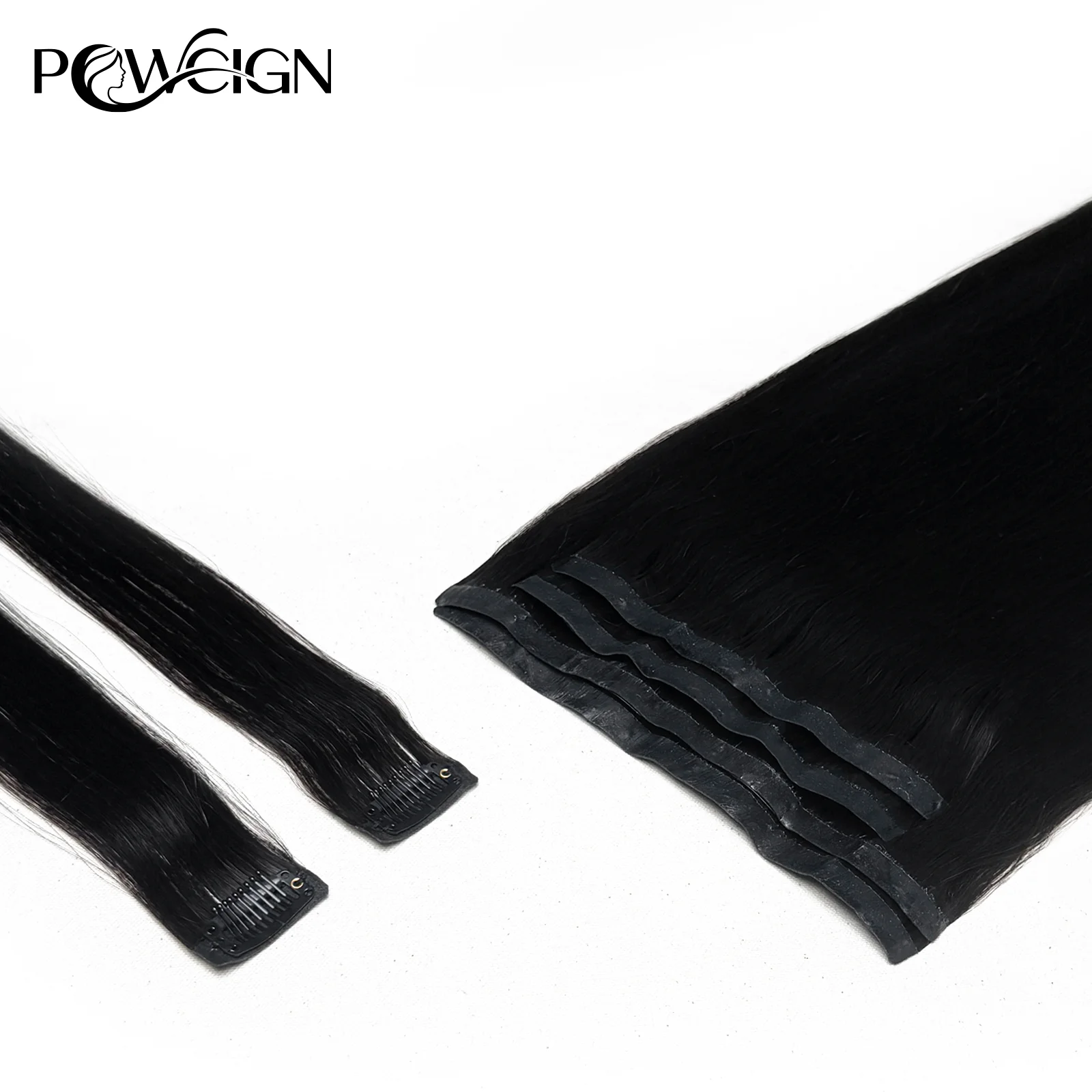 

Powcign Straight Clip Ins Human Hair PU Clip In Hair Extensions Human Hair Double Drawn Skin Weft Clip In For Women 110g