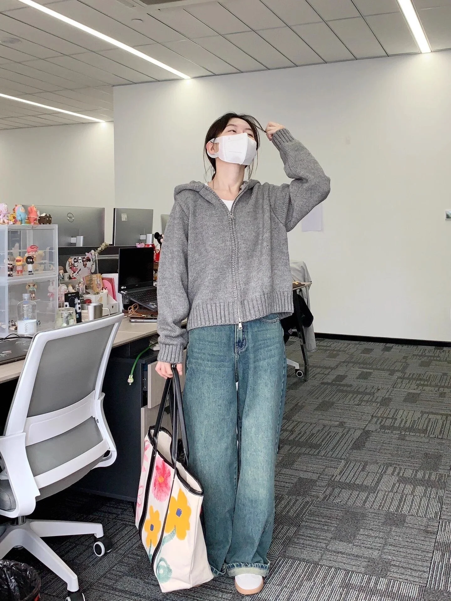 เสื้อคลุมไหมพรมแบบมีฮู้ด ซิปคู่ สไตล์เกาหลี สำหรับผู้หญิง ใส่ได้ทั้งฤดูใบไม้ผลิและฤดูใบไม้ร่วง ทรงหลวม สไตล์เรโทร ลำลอง