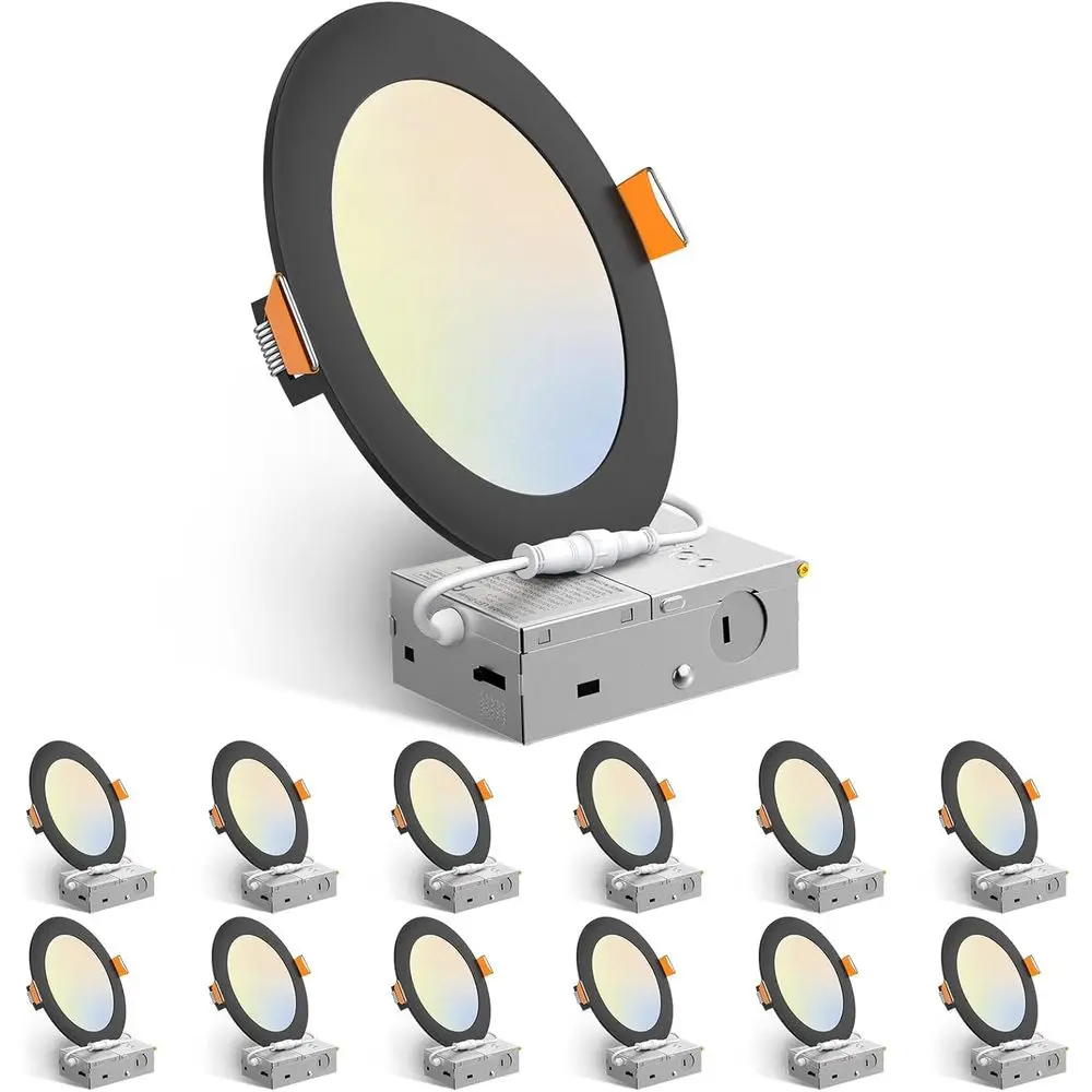 

Набор из 12 ультратонких светодиодных потолочных светильников 6 дюймов с J-образным креплением, 5 режимов цветовой температуры (2700K/3000K/3500K/4000K/5000K), эквивалент 110 Вт, с регулировкой яркости